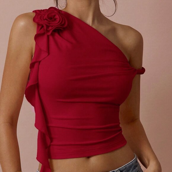 Burgundy Preppy Women's Oblique Collar Rhinestone Tank - Picture 3 of 5